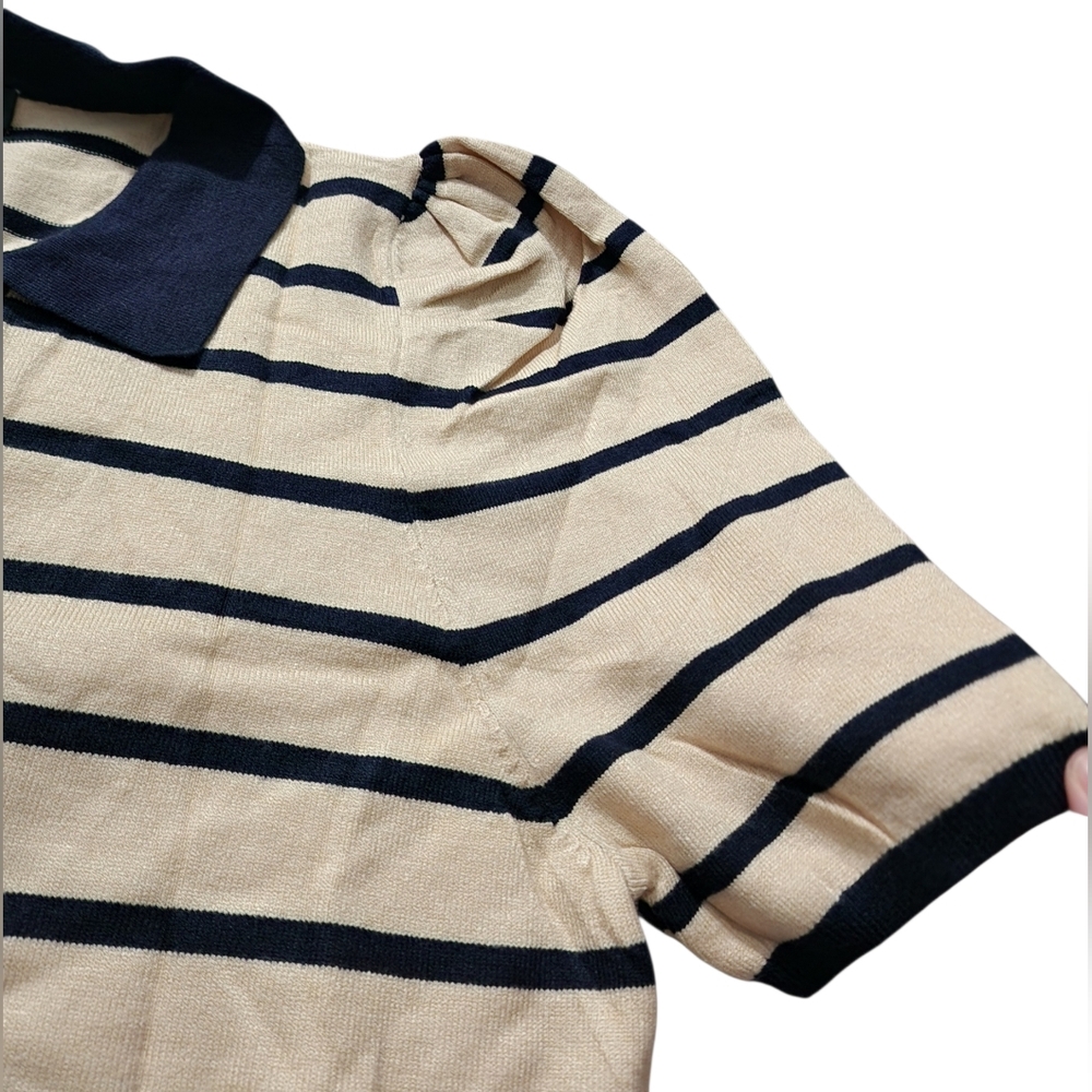 Dokotoo sz 2XL puff sleeve striped collared shirt in Apricot NWT - Picture 3 of 5